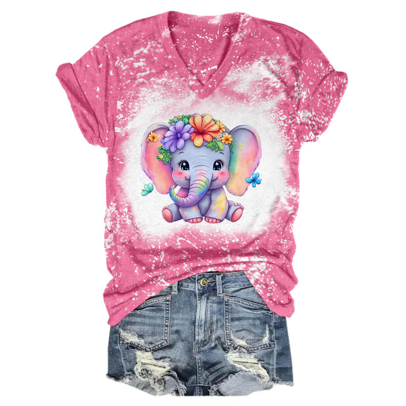Babe Elephant Tie Dye V-Neck T-Shirt